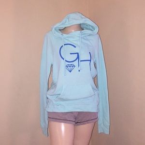 Blue sweatshirt with a crochet back